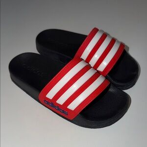 Asia’s adilette red and white pool slides size 13 kids
